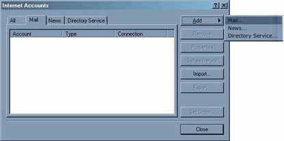 Oulook Express, Internet Accounts, Mail Tab, Add Mail